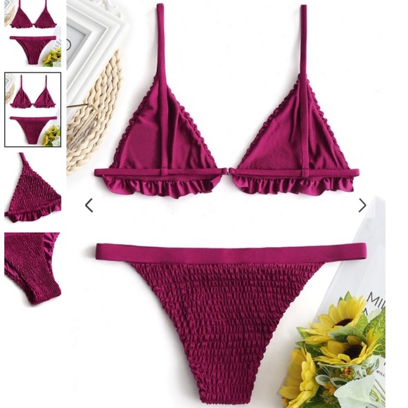 Magenta Ruffles Bralette Smocked Bathing Suit -S - Picture 2 of 6